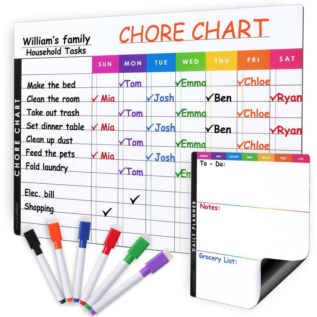 Chore Chart, Daily Planner & 6 Vibrant Markers – ModerNeat