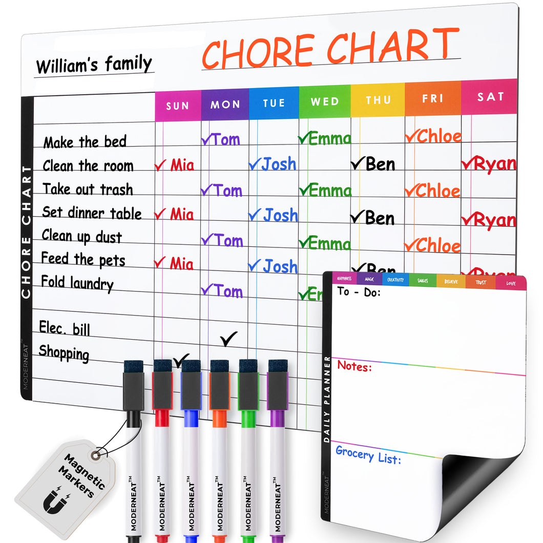 Chore Chart, Daily Planner & 6 Vibrant Markers
