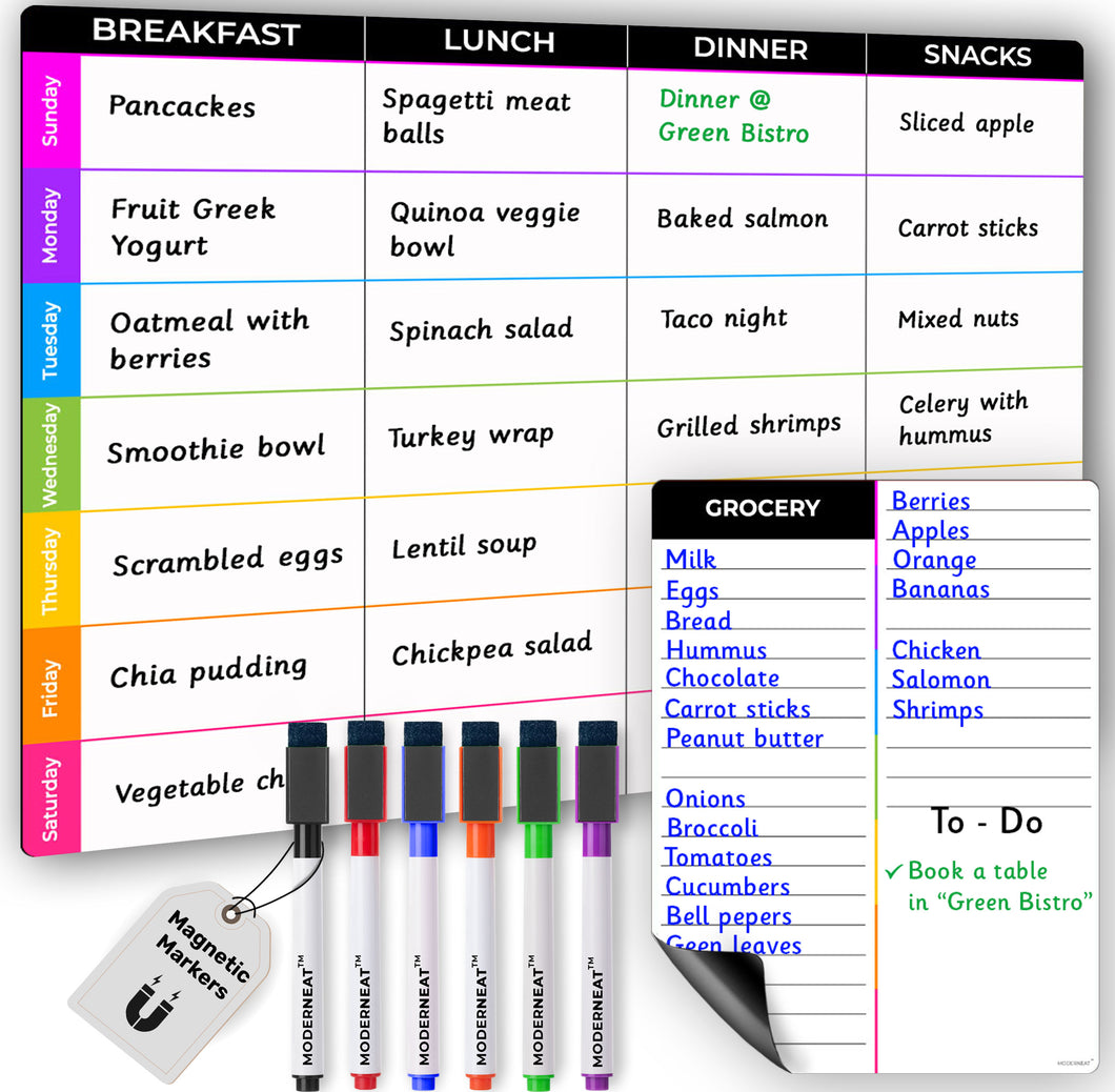 Magnetic Dry Erase Menu Planner & Grocery List Set