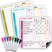 Load image into Gallery viewer, Three Individual Chore Charts &amp; 8 Vibrant Markers
