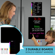 Load image into Gallery viewer, Magnetic Dry Erase Blackboard Set: Black Board for Home, Office &amp; Classroom (11.5x15&quot;), Menu Board for Kitchen Fridge/Family Meal Planner (7x9”), Stain-Resistant, 6 Fine Tip Magnetic Markers.
