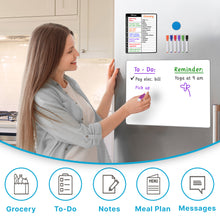 Load image into Gallery viewer, Magnetic Dry Erase Whiteboard Set: White Board For Home, Office &amp; Classroom (11.5x15&quot;), Menu Board For Kitchen Fridge/Family Meal Planner (7x9”), Stain-Resistant, 6 Fine Tip Magnetic Markers &amp; Eraser.
