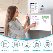 Load image into Gallery viewer, Magnetic Dry Erase Whiteboard Set: White Board For Home, Office &amp; Classroom (11.5x15&quot;), Menu Board For Kitchen Fridge/Family Meal Planner (7x9”), Stain-Resistant, 6 Fine Tip Magnetic Markers &amp; Eraser.
