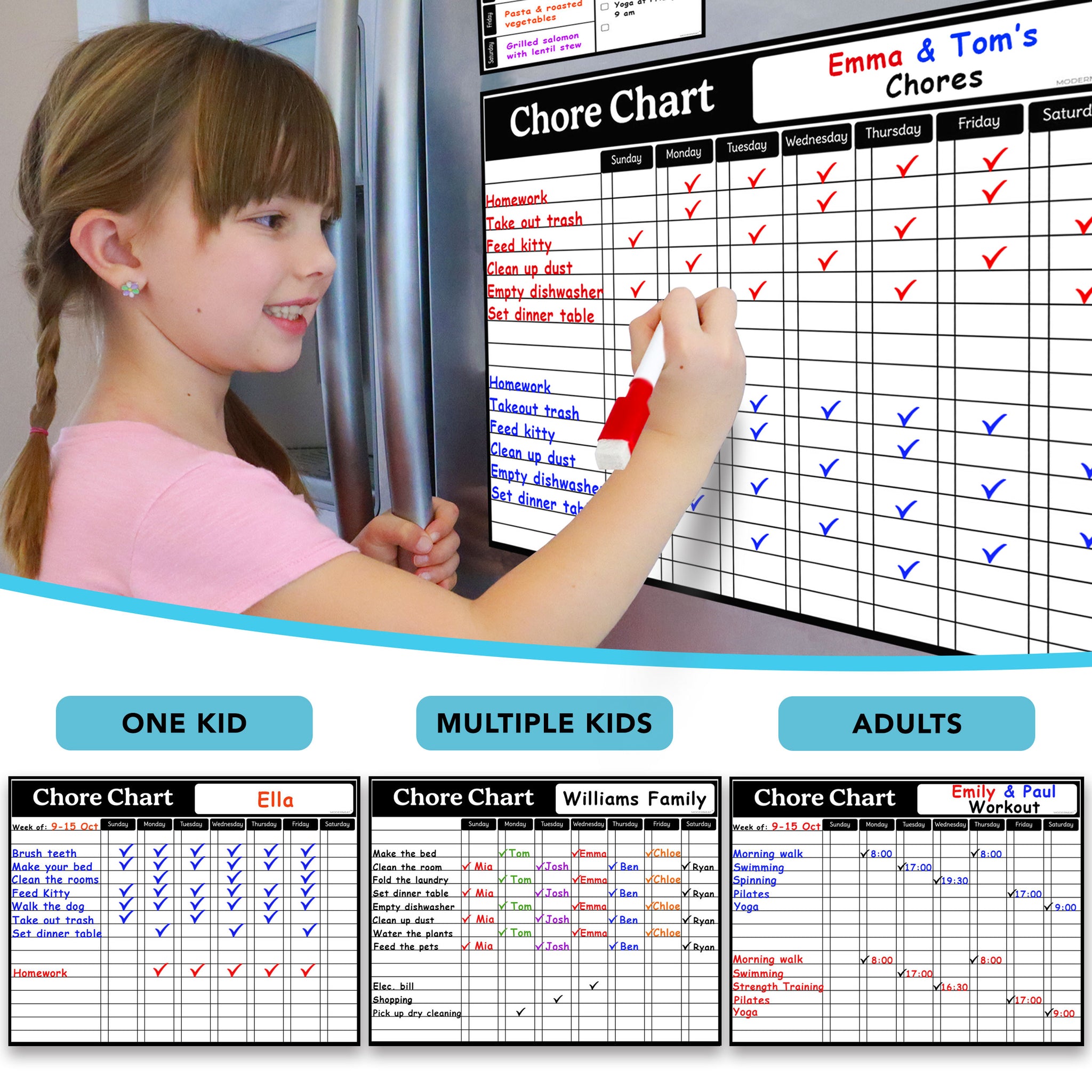 Chore Chart, Daily Planner & 6 Vibrant Markers – ModerNeat