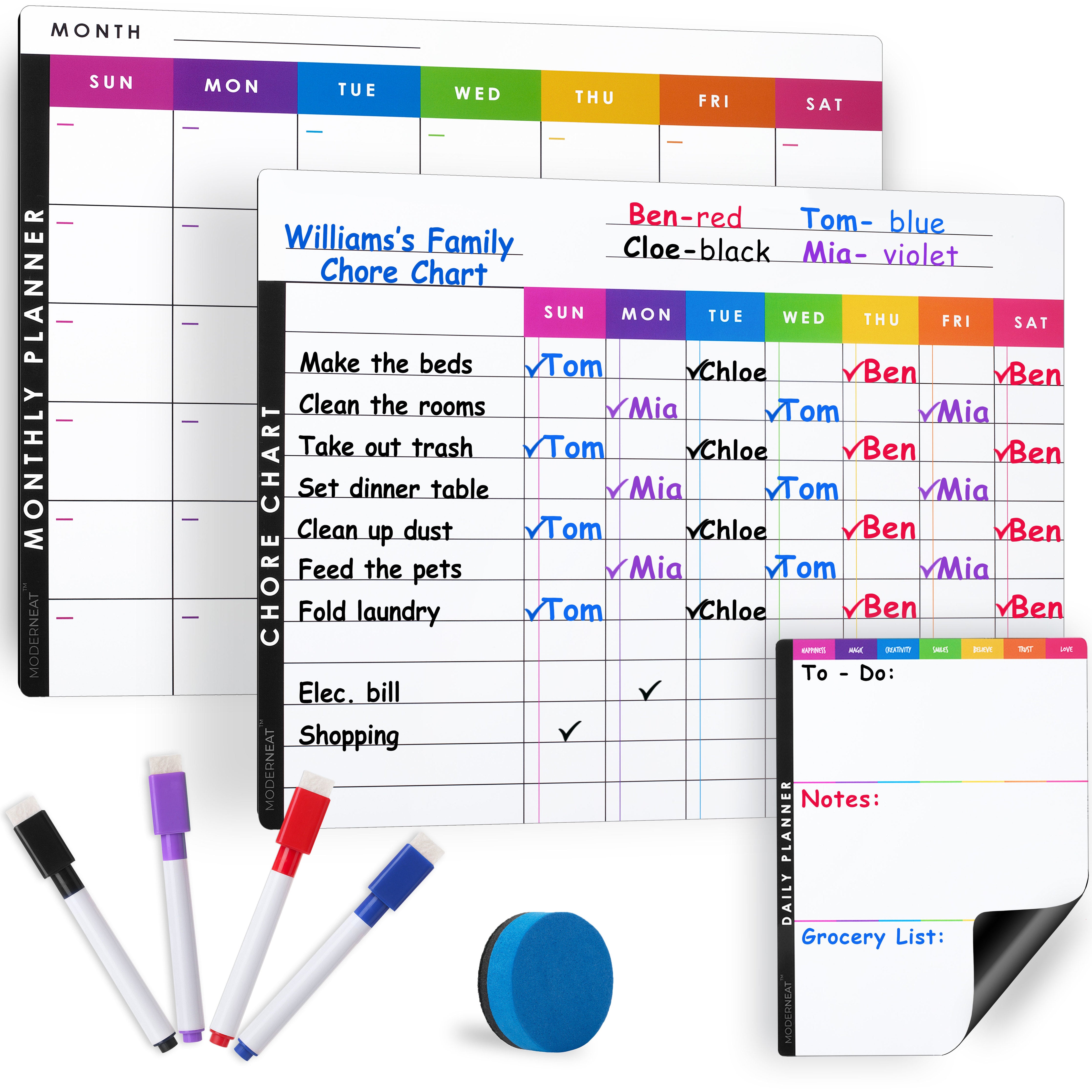 Chore Chart, Daily Planner & 6 Vibrant Markers – ModerNeat